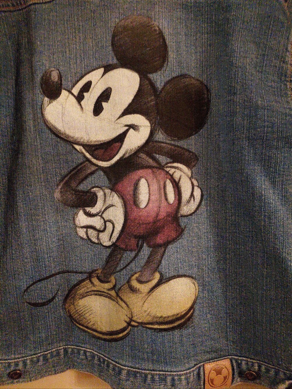 Vtg 90's Disney Store Mickey Mouse Denim Jacket signed Mickey Front MM on backk.